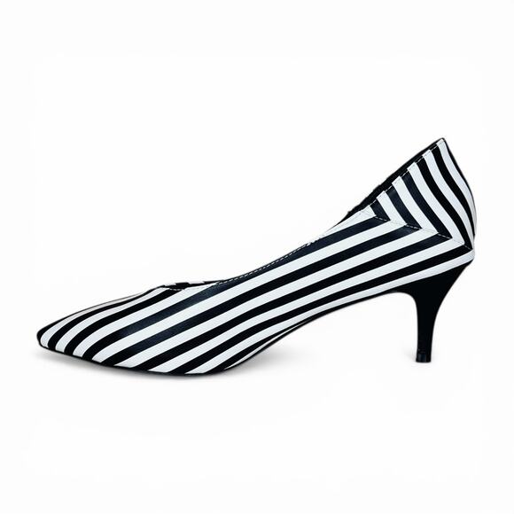Catherine Malandrino Shoes - Catherine Malandrino Striped Kitten Heel Black White Point Toe Paris Chic 10